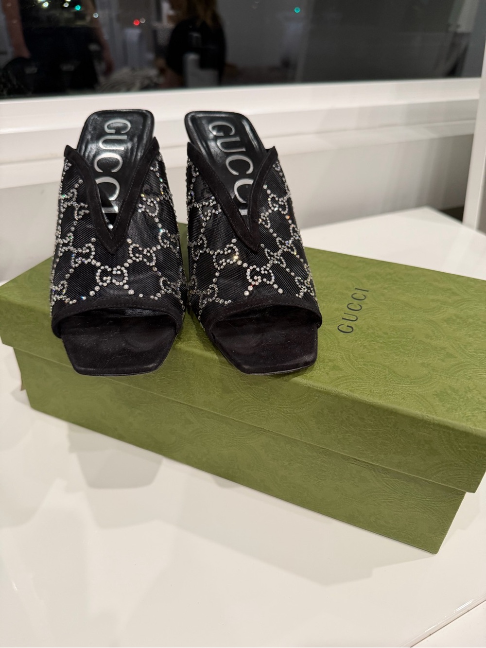 Gucci Black Crystal-Studded Open-Toe Mules